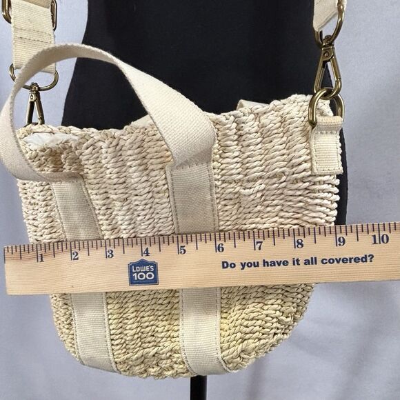J CREW Small Montauk Bag Straw Tote Drawstring Top Removable Crossbody Strap - Picture 8 of 11